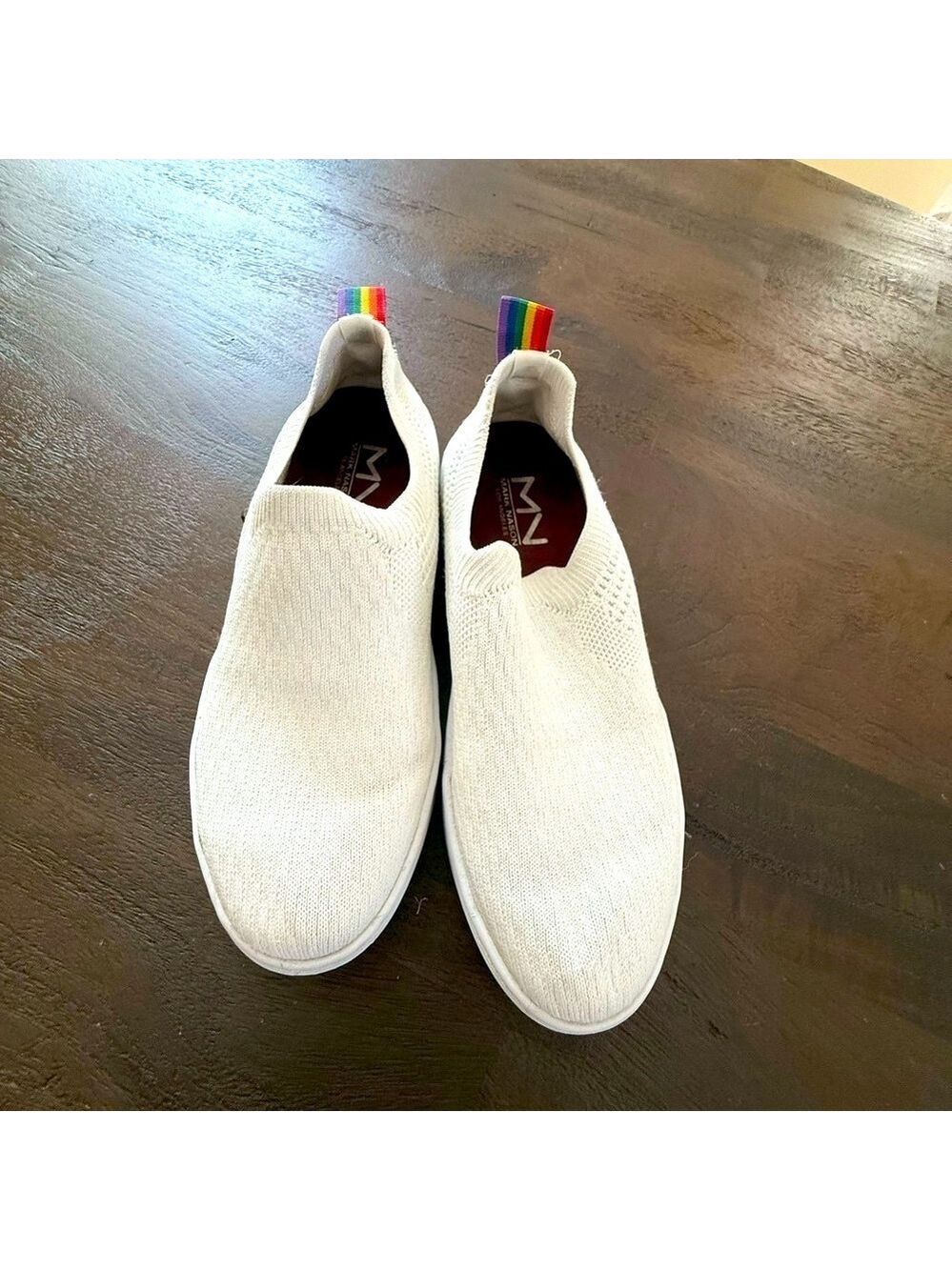 Mark Nason White and rainbow Slip-On Sneakers 7 Men’s and 8.5 women’s.